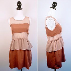 ANNA GRACE Dress, Light Tan 100% Polyester Sleeveless Sheer Tiered Casual, S